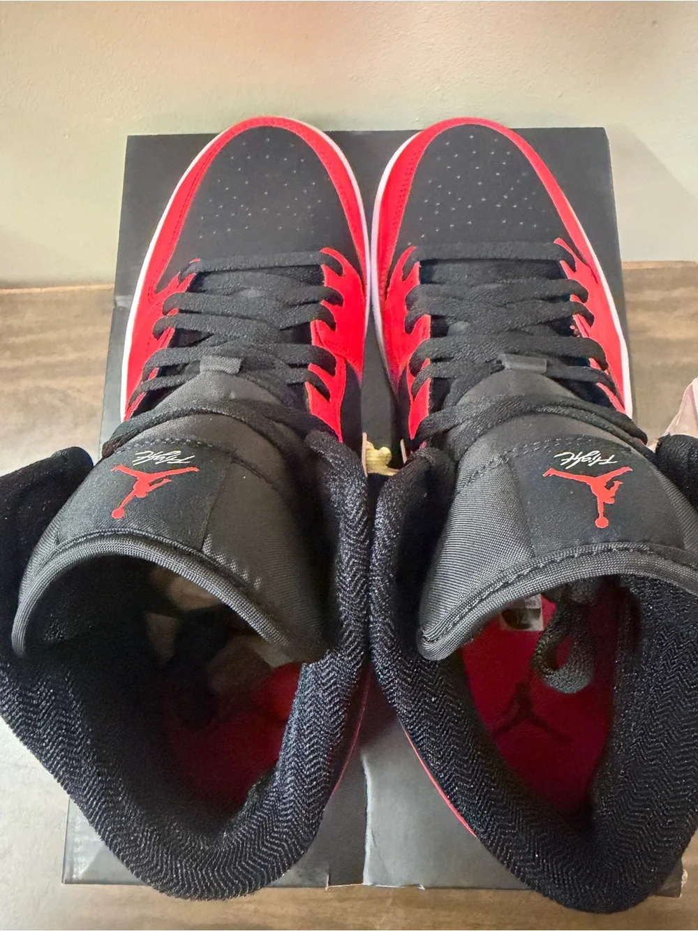 Jordan High-Top Sneakers in Red/Black/White